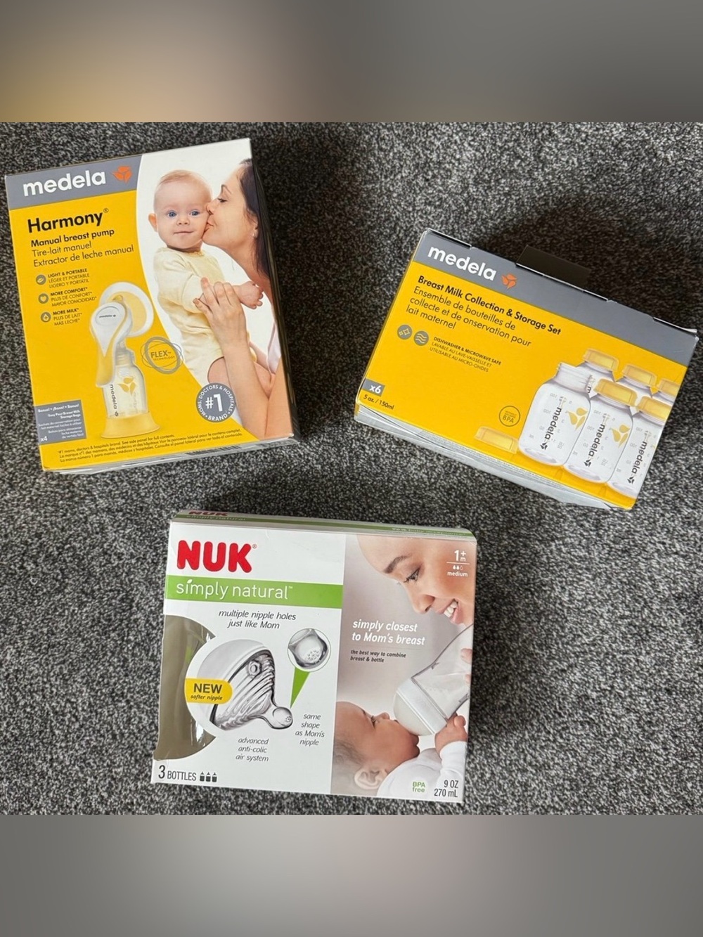 NEW 3-pc. Baby Feeding Lot Medela Pump + Storage Set & Nuk Simply Bottles Bundle